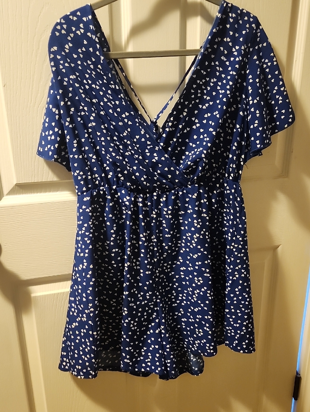 SHEIN Blue Heart Print Surplice Romper